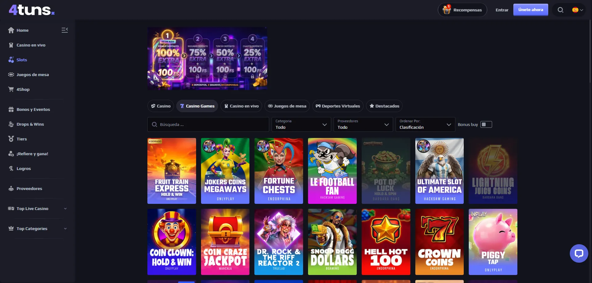 Juegos gratuitos de demostración en 4tuns Casino Chile