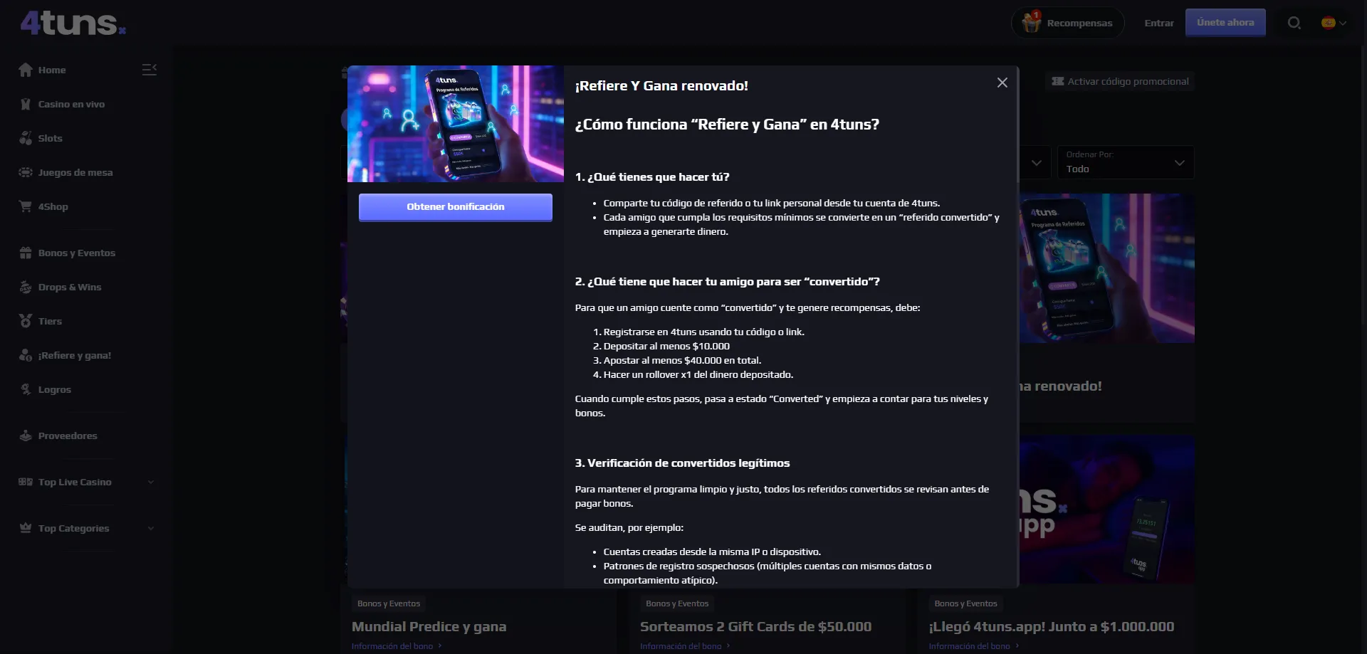 Aplicación móvil de 4tuns Casino disponible para iOS y Android